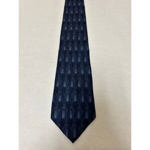 George Machado Necktie Mens One Size Navy Blue Geometric 100% Silk Designer Logo